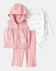 Conjunto Carter's 3 Peças Colete com Capuz Rosa Bicicleta