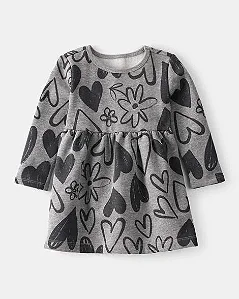 Vestido Carter's Moletinho Flanelado Chumbo Corações