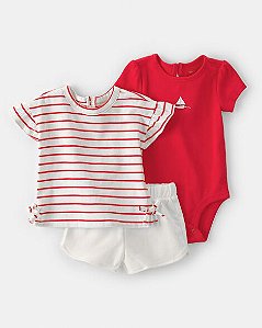 Conjunto Carter's 3 Peças Vermelho Listras Barquinho