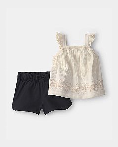 Conjunto Carter's 2 Peças Marfim Floral Shorts Preto