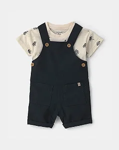 Jardineira Carter's 2 peças Preto Camiseta Praia