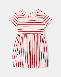 Vestido Carter's Malha Off-White Listras Vermelha