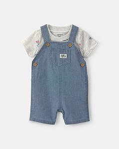 Jardineira Carter's 2 peças Jeans Camiseta Cinza Navio