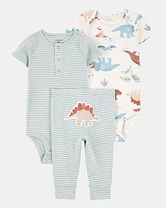 Conjunto Carter's 3 Peças Verde Listras Dinossauro