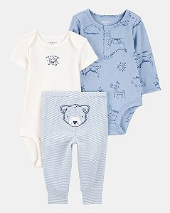 Conjunto Carter's 3 Peças Azul Cachorrinho