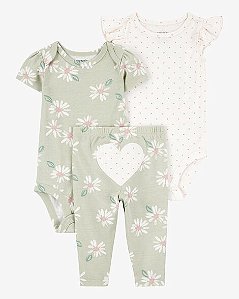 Conjunto Carter's 3 Peças Verde Chá Flores