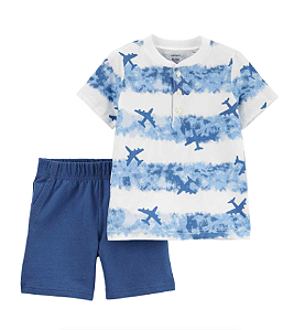 Conjunto Carter's 2 Peças Aviões Shorts Azul