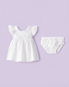 Vestido OshKosh 2 Peças Branco Poa Suiço