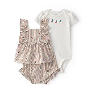 Conjunto Carter's 3 Peças Marrom Listras Cerejinha