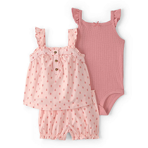 Conjunto Carter's 3 Peças Rosa Floral Tulipas