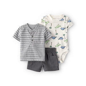 Conjunto Carter's 3 Peças Mescla Listras Body Dino