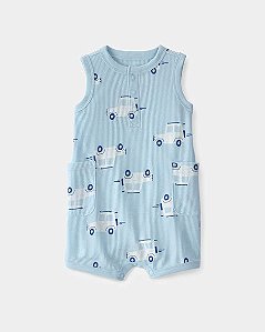 Romper Carter's Malha Canelada Azul Carrinhos