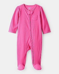Macacão Carter's Malha Canelada Pink - Ziper Bidirecional