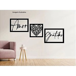 Kit Quadros Amor Coração Gratidão MDF