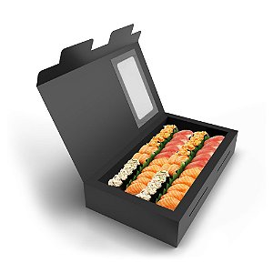 Embalagem Caixa de Sushi Basculante Luxo - Preta  | Grande