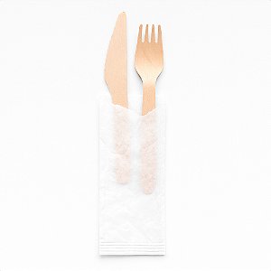 Garfo e Faca de Madeira Refeição Sache | 16,0 cm
