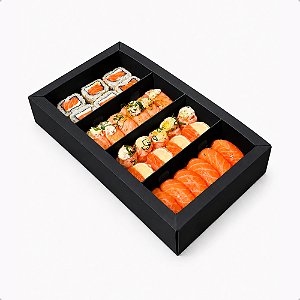 Caixa Gaveta Premium para Sushi com 3 Divisórias – Preta | Grande