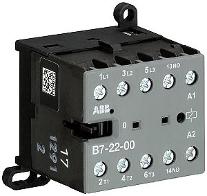 B7-22-00-01 Mini contator de potência 4P (2NO e 2NC) AC-1 20A (220V/240V) AC-3 5,5 kW (400V) Bobina 24 Vac ABB