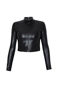 CROPPED MANGA LONGA COURO