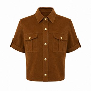CAMISA CROPPED BOTÕES DOURADO CAMURÇA