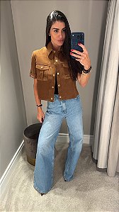 CAMISA CROPPED BOTÕES DOURADO CAMURÇA