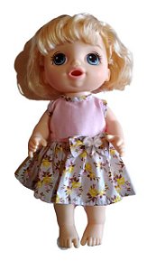 Vestido Floral Amarelo  P/ Boneca Baby Alive/My Little