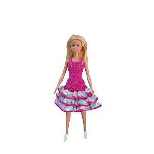 Vestido 3 Babados C/ Calcinha P/ Boneca Barbie