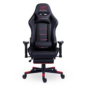 Cadeira Gamer XT Racer Attack Com Apoio De Pés Reclinável Ergonômica Couro Sintético - Preto e Vermelho
