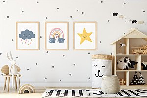 Kit Quadro Infantil Chuva Arco-Íris Estrela