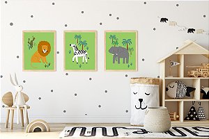 Kit Quadro Infantil Elefante Leão Zebra