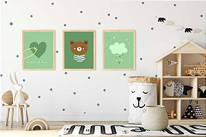 Kit Quadro Infantil Urso Amoroso Verde