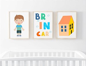 Kit Quadro Infantil Brincar Menino