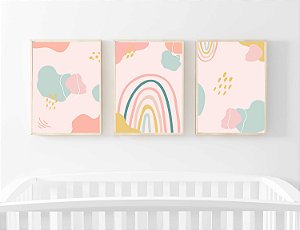 Kit Quadro Infantil Abstrato Rosa