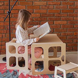 Mesa e Cadeira Infantil Cubo Montessoriano - Natural