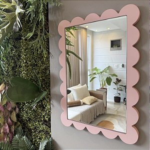 Espelho Retangular Ondinha - Rosa Blush
