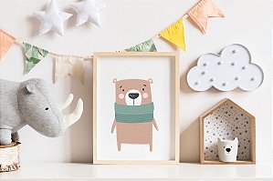 Quadro Infantil Urso Verde Escandinavo Menino