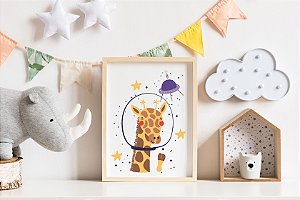 Quadro Infantil Girafa Astronauta