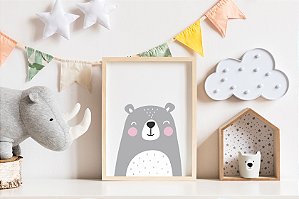 Quadro Infantil Urso Minimalista Cinza