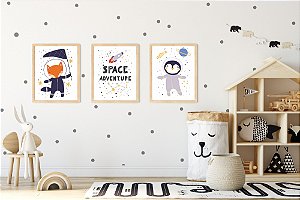 Kit Quadro Infantil Animais Astronautas