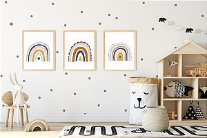 Kit Quadro Infantil Trio Arco-íris Boho