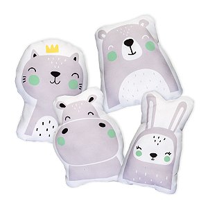 Kit de Almofadas Infantis Animais Minimalistas Cinza e Verde