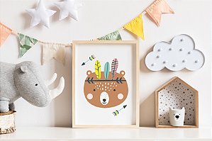 Quadro Infantil Urso Marrom Étnico