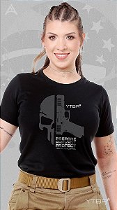 T-shirt Baby Look YTBR Skull Gun Preta