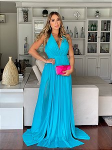vestido grécia azul turquesa