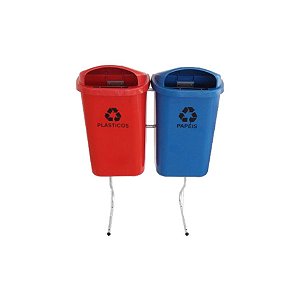 Conjunto Coleta Seletiva Com 02 Lixeiras Em Plástico Com Abertura Frontal, 50 Litros Cada
