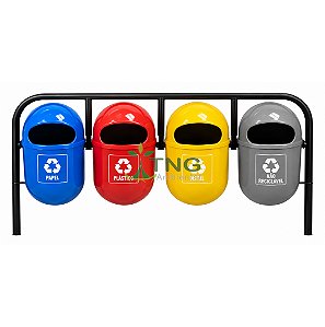 Conjunto Coleta Seletiva Com 04 Lixeiras Em Fiberglass Formato Ovinho, 50 Litros Cada