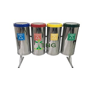 Conjunto Coleta Seletiva Com 04 Lixeiras Em Aço Inox Com Tampa Flip-Top, 50 Litros Cada
