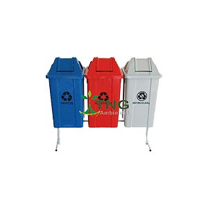 Conjunto Coleta Seletiva Com 03 Lixeiras de Plástico Com Tampa Vai-Vem, 60 Litros Cada
