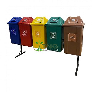 Conjunto Coleta Seletiva Com 05 Lixeiras Em Plástico Com Tampa Vai-Vem, 60 Litros Cada