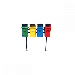 Conjunto Coleta Seletiva Com 04 Lixeiras Em Fiberglass Com Abertura Frontal, 50 Litros Cada